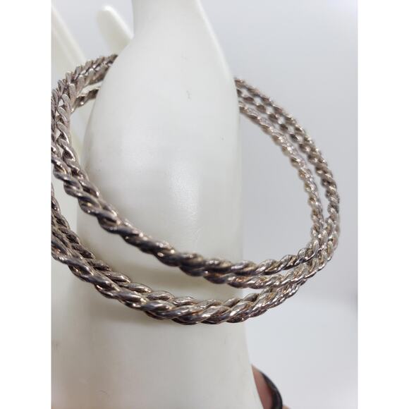 Vintage 10k White Gold Plated Rope Twist Bangle Bracelet Stackable 5 Pc Lot - Picture 2 of 7